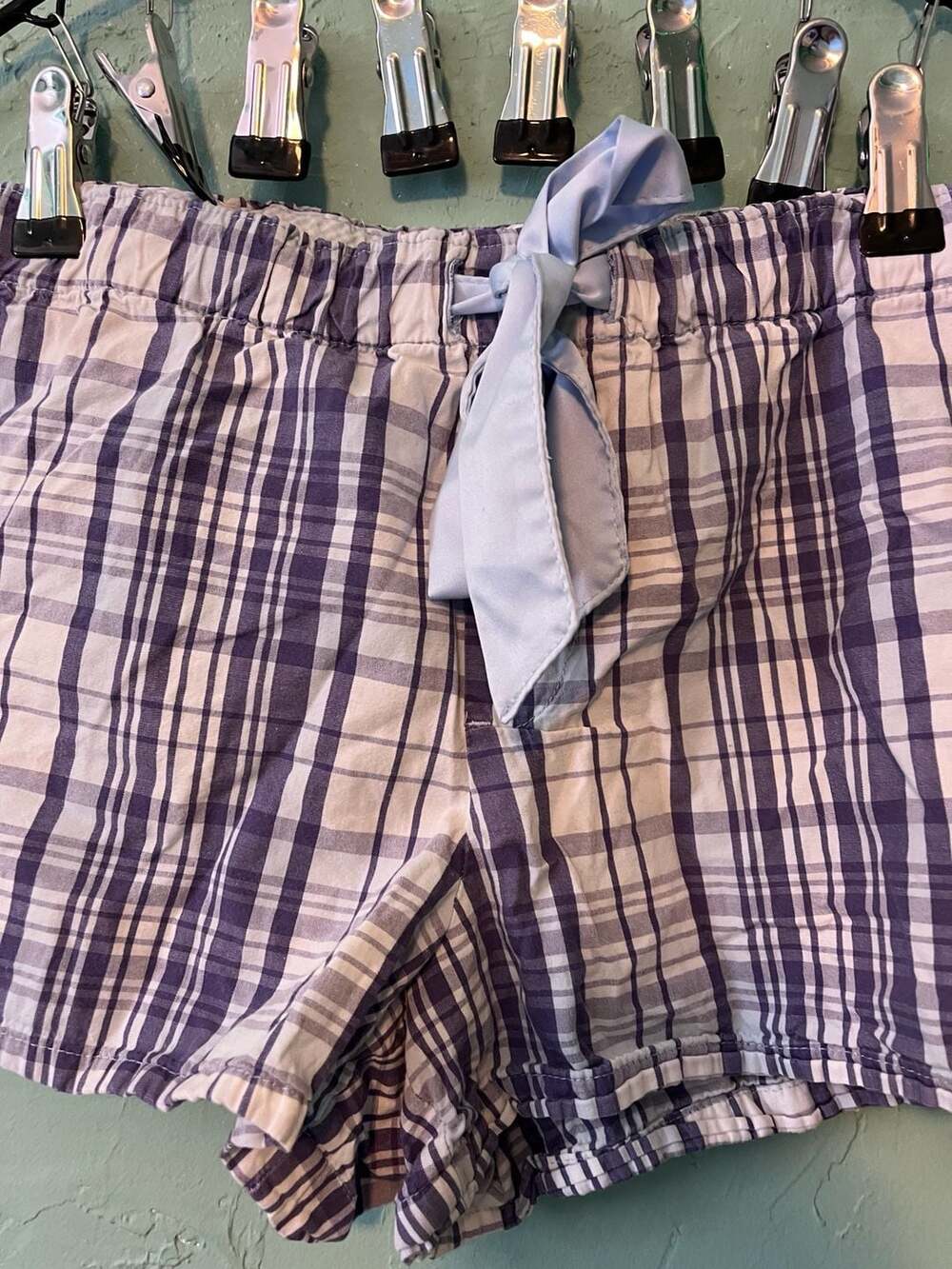 Faded Glory organic cotton Sleep Shorts L (12-14) Purple Plaid